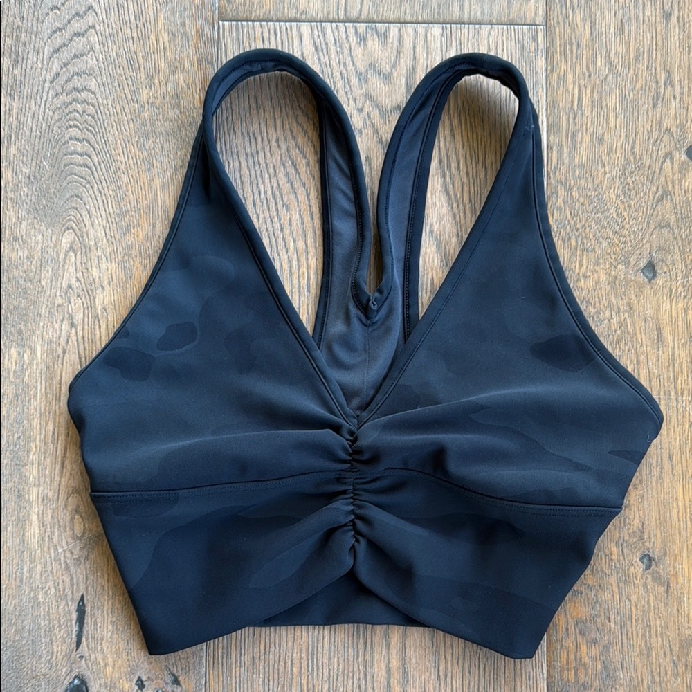 ALO Yoga Black Ruched Front Sports Bra